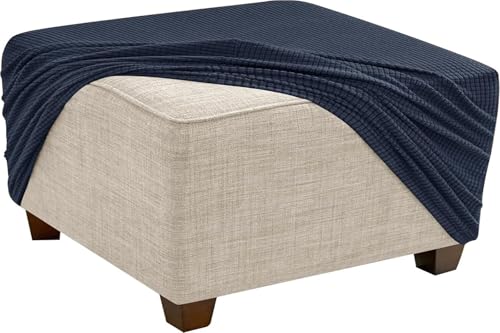 KTLCNDF Quadratischer Ottomanen-Schonbezug – Stretch-Jacquard-Pouf-Bezug Mit Rutschfestem Gummizug | Weicher Fußstützenschutz for Ottomane Mit Stauraum (Rosa, Klein)(Navy,S) von KTLCNDF