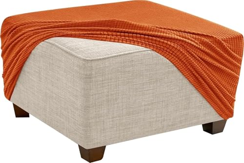 KTLCNDF Quadratischer Ottomanen-Schonbezug – Stretch-Jacquard-Pouf-Bezug Mit Rutschfestem Gummizug | Weicher Fußstützenschutz for Ottomane Mit Stauraum (Rosa, Klein)(Orange,S) von KTLCNDF