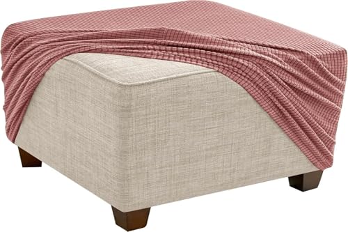 KTLCNDF Quadratischer Ottomanen-Schonbezug – Stretch-Jacquard-Pouf-Bezug Mit Rutschfestem Gummizug | Weicher Fußstützenschutz for Ottomane Mit Stauraum (Rosa, Klein)(Pink,M) von KTLCNDF