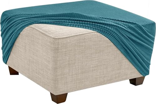 KTLCNDF Quadratischer Ottomanen-Schonbezug – Stretch-Jacquard-Pouf-Bezug Mit Rutschfestem Gummizug | Weicher Fußstützenschutz for Ottomane Mit Stauraum (Rosa, Klein)(Turquoise Green,S) von KTLCNDF