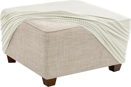 KTLCNDF Quadratischer Ottomanen-Schonbezug – Stretch-Jacquard-Pouf-Bezug Mit Rutschfestem Gummizug | Weicher Fußstützenschutz for Ottomane Mit Stauraum (Rosa, Klein)(White,M) von KTLCNDF
