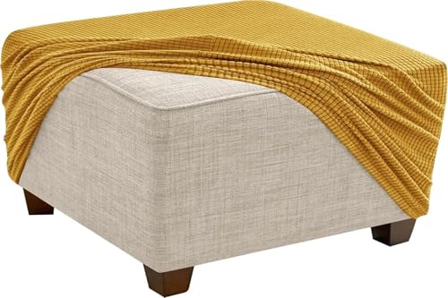 KTLCNDF Quadratischer Ottomanen-Schonbezug – Stretch-Jacquard-Pouf-Bezug Mit Rutschfestem Gummizug | Weicher Fußstützenschutz for Ottomane Mit Stauraum (Rosa, Klein)(Yellow,S) von KTLCNDF