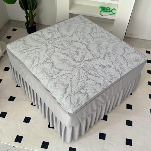 KTLCNDF Quadratischer Ottomanenbezug Mit Rüschenrock – 80,8 cm Langer Stretch-Jacquard-Fußhockerbezug (blau) – Passend for Die Meisten Modularen Ottomanen – Waschbarer Möbelschutz(Gray) von KTLCNDF