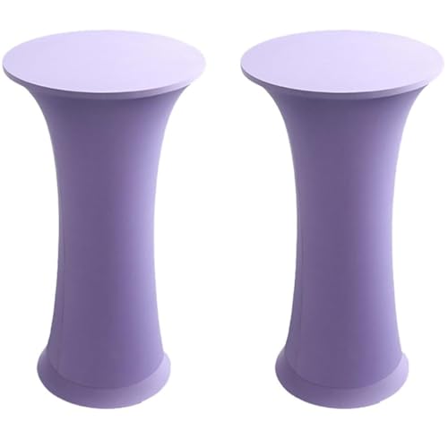 KTLCNDF Runde Stretch-Tischdecke, 2er-Pack (24/32 X 43 Zoll) – Elastische, Angepasste Cocktailtischdecke for Hochzeiten, Kneipen(Light Purple,32x43Inch) von KTLCNDF