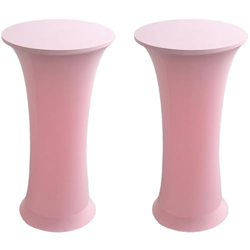 KTLCNDF Runde Stretch-Tischdecke, 2er-Pack (24/32 X 43 Zoll) – Elastische, Angepasste Cocktailtischdecke for Hochzeiten, Kneipen(Pink,32x43Inch) von KTLCNDF