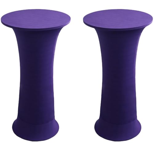 KTLCNDF Runde Stretch-Tischdecke, 2er-Pack (24/32 X 43 Zoll) – Elastische, Angepasste Cocktailtischdecke for Hochzeiten, Kneipen(Purple,32x43Inch) von KTLCNDF