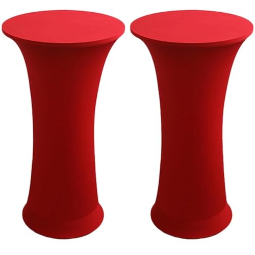 KTLCNDF Runde Stretch-Tischdecke, 2er-Pack (24/32 X 43 Zoll) – Elastische, Angepasste Cocktailtischdecke for Hochzeiten, Kneipen(Red,24x43 Inch) von KTLCNDF