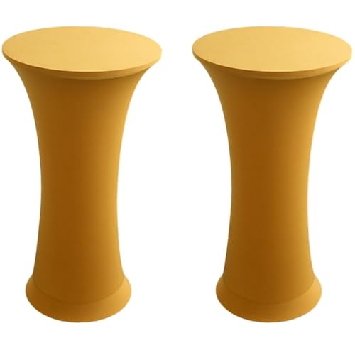KTLCNDF Runde Stretch-Tischdecke, 2er-Pack (24/32 X 43 Zoll) – Elastische, Angepasste Cocktailtischdecke for Hochzeiten, Kneipen(Turmeric,32x43Inch) von KTLCNDF