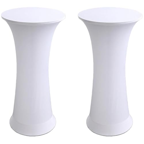 KTLCNDF Runde Stretch-Tischdecke, 2er-Pack (24/32 X 43 Zoll) – Elastische, Angepasste Cocktailtischdecke for Hochzeiten, Kneipen(White,32x43Inch) von KTLCNDF
