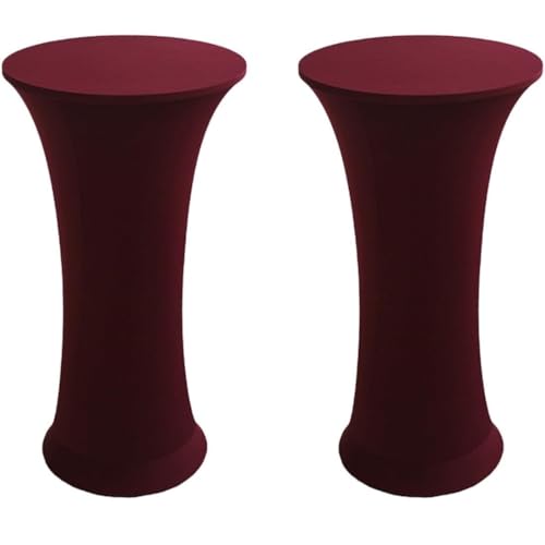 KTLCNDF Runde Stretch-Tischdecke, 2er-Pack (24/32 X 43 Zoll) – Elastische, Angepasste Cocktailtischdecke for Hochzeiten, Kneipen(Wine Red,32x43Inch) von KTLCNDF