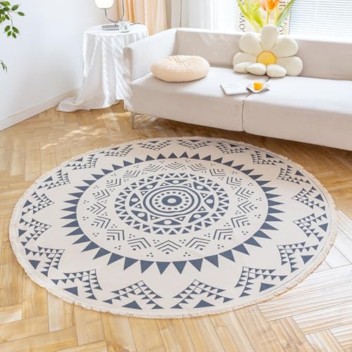 KTLCNDF Runder Baumwollteppich – Handgewebte Ethnische Motive Mit Quasten, Maschinenwaschbarer Und Rutschfester Teppich for Wohnzimmer/Schlafzimmer/Esszimmer (3 X 3 Fuß)(Pattern B,5'11" (Round)) von KTLCNDF