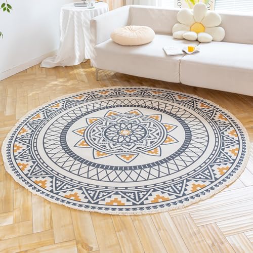 KTLCNDF Runder Baumwollteppich – Handgewebte Ethnische Motive Mit Quasten, Maschinenwaschbarer Und Rutschfester Teppich for Wohnzimmer/Schlafzimmer/Esszimmer (3 X 3 Fuß)(Pattern C,3'11" (Round)) von KTLCNDF