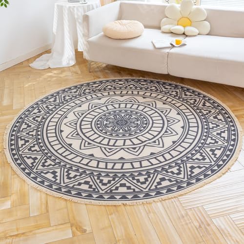 KTLCNDF Runder Baumwollteppich – Handgewebte Ethnische Motive Mit Quasten, Maschinenwaschbarer Und Rutschfester Teppich for Wohnzimmer/Schlafzimmer/Esszimmer (3 X 3 Fuß)(Pattern G,4'11" (Round)) von KTLCNDF