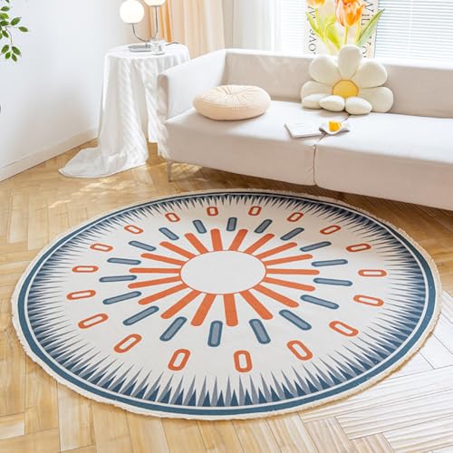 KTLCNDF Runder Baumwollteppich – Handgewebte Ethnische Motive Mit Quasten, Maschinenwaschbarer Und Rutschfester Teppich for Wohnzimmer/Schlafzimmer/Esszimmer (3 X 3 Fuß)(Pattern M,4'11" (Round)) von KTLCNDF