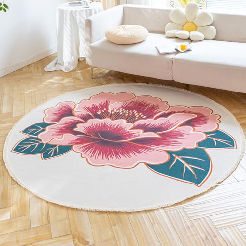 KTLCNDF Runder Baumwollteppich – Handgewebte Ethnische Motive Mit Quasten, Maschinenwaschbarer Und Rutschfester Teppich for Wohnzimmer/Schlafzimmer/Esszimmer (3 X 3 Fuß)(Pattern Q,5'11" (Round)) von KTLCNDF