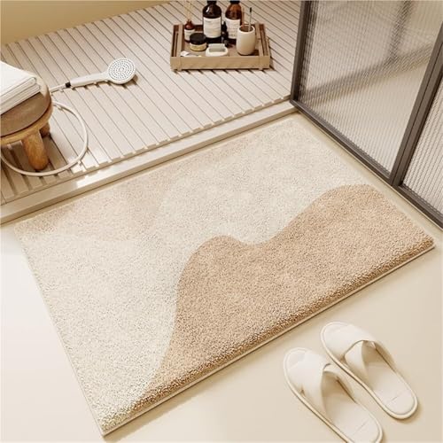KTLCNDF Shaggy-Badezimmerteppich – Ultraweiche, Schnelltrocknende Matte, Rutschfester, Saugfähiger Teppich for Badezimmer/Badewanne/Dusche (40,6 X 61 cm)(Khaki a,2' x 2'11" (Rectangular)) von KTLCNDF