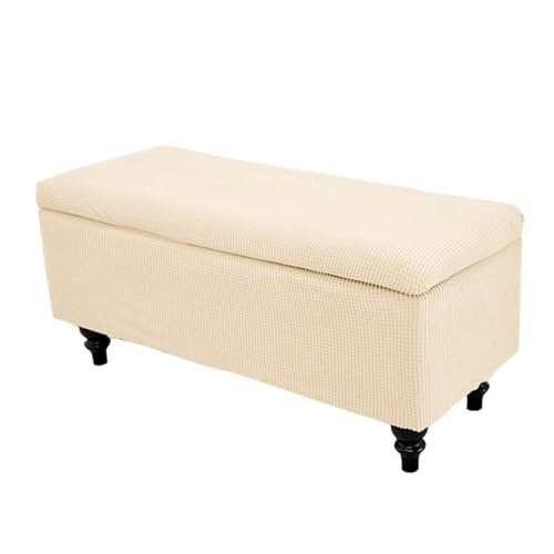 KTLCNDF Stretch-Bezug for Ottomane Mit Stauraum – Rechteckiger Jacquard-Schonbezug for Fußhockerbank | rutschfeste, Elastische Passform (Größe S, Beige) | Maschinenwaschbarer Möbelschutz(Beige,M) von KTLCNDF