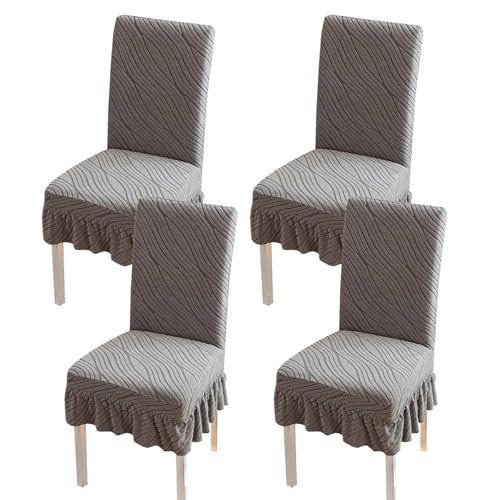 KTLCNDF Stretch-Esszimmerstuhlhussen mit Rock – 2/4/6 Sets waschbarer Stuhlhussen – kratzfester Schutz for Küche und Bankette(Dark Grey,4PCS) von KTLCNDF