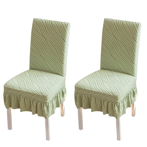 KTLCNDF Stretch-Esszimmerstuhlhussen mit Rock – 2/4/6 Sets waschbarer Stuhlhussen – kratzfester Schutz for Küche und Bankette(Green,2PCS) von KTLCNDF