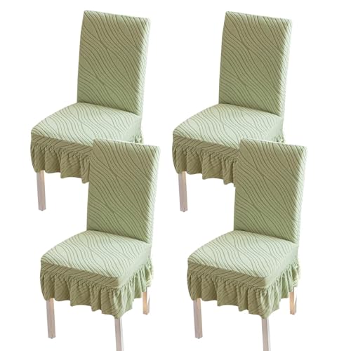 KTLCNDF Stretch-Esszimmerstuhlhussen mit Rock – 2/4/6 Sets waschbarer Stuhlhussen – kratzfester Schutz for Küche und Bankette(Green,4PCS) von KTLCNDF