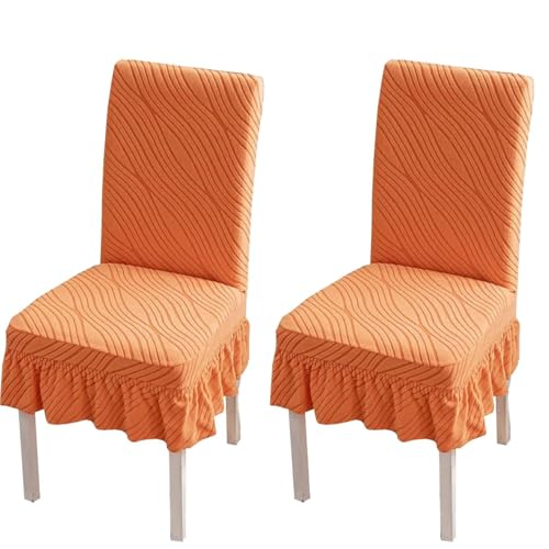 KTLCNDF Stretch-Esszimmerstuhlhussen mit Rock – 2/4/6 Sets waschbarer Stuhlhussen – kratzfester Schutz for Küche und Bankette(Orange,2PCS) von KTLCNDF