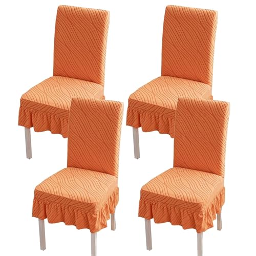 KTLCNDF Stretch-Esszimmerstuhlhussen mit Rock – 2/4/6 Sets waschbarer Stuhlhussen – kratzfester Schutz for Küche und Bankette(Orange,4PCS) von KTLCNDF