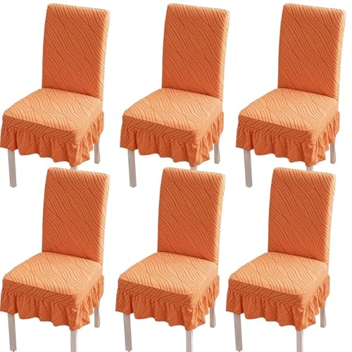 KTLCNDF Stretch-Esszimmerstuhlhussen mit Rock – 2/4/6 Sets waschbarer Stuhlhussen – kratzfester Schutz for Küche und Bankette(Orange,6PCS) von KTLCNDF