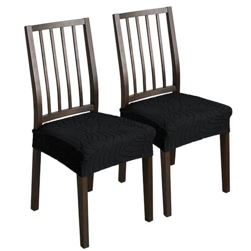 KTLCNDF Stretch-Jacquard-Esszimmerstuhlbezüge, 6er-Pack, Dunkelgrau, Groß – Abnehmbarer Und Waschbarer Rückenbezug for Esszimmer-/Küchenstühle(Black,2_Large) von KTLCNDF