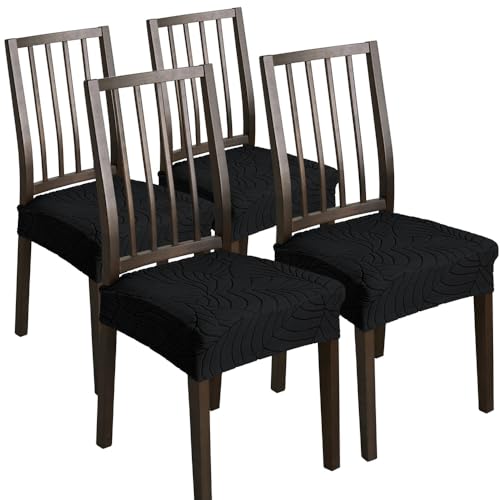 KTLCNDF Stretch-Jacquard-Esszimmerstuhlbezüge, 6er-Pack, Dunkelgrau, Groß – Abnehmbarer Und Waschbarer Rückenbezug for Esszimmer-/Küchenstühle(Black,4_Large) von KTLCNDF