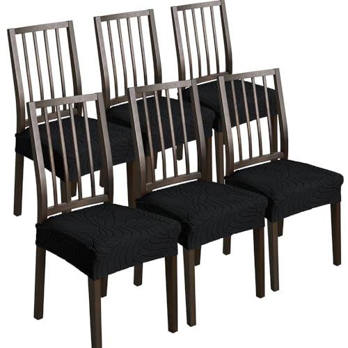 KTLCNDF Stretch-Jacquard-Esszimmerstuhlbezüge, 6er-Pack, Dunkelgrau, Groß – Abnehmbarer Und Waschbarer Rückenbezug for Esszimmer-/Küchenstühle(Black,6_Large) von KTLCNDF