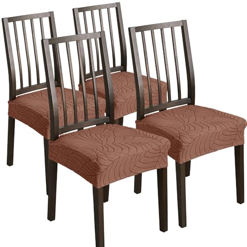 KTLCNDF Stretch-Jacquard-Esszimmerstuhlbezüge, 6er-Pack, Dunkelgrau, Groß – Abnehmbarer Und Waschbarer Rückenbezug for Esszimmer-/Küchenstühle(Brown,4_Large) von KTLCNDF