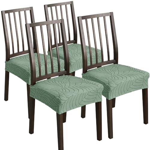 KTLCNDF Stretch-Jacquard-Esszimmerstuhlbezüge, 6er-Pack, Dunkelgrau, Groß – Abnehmbarer Und Waschbarer Rückenbezug for Esszimmer-/Küchenstühle(Matcha Green,4_Large) von KTLCNDF