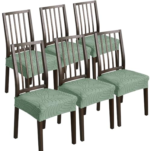 KTLCNDF Stretch-Jacquard-Esszimmerstuhlbezüge, 6er-Pack, Dunkelgrau, Groß – Abnehmbarer Und Waschbarer Rückenbezug for Esszimmer-/Küchenstühle(Matcha Green,6_Large) von KTLCNDF