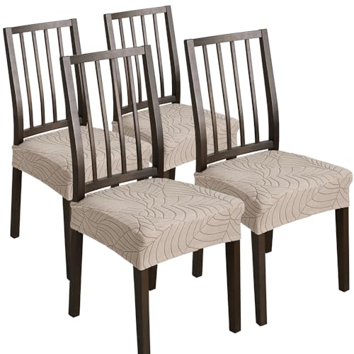 KTLCNDF Stretch-Jacquard-Esszimmerstuhlbezüge, 6er-Pack, Dunkelgrau, Groß – Abnehmbarer Und Waschbarer Rückenbezug for Esszimmer-/Küchenstühle(Taupe,4_Large) von KTLCNDF