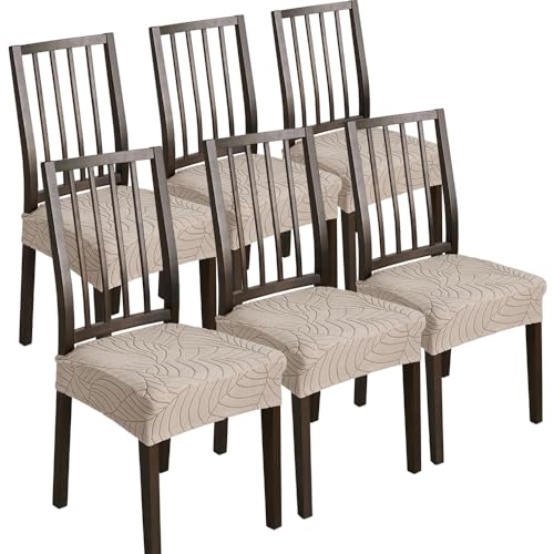 KTLCNDF Stretch-Jacquard-Esszimmerstuhlbezüge, 6er-Pack, Dunkelgrau, Groß – Abnehmbarer Und Waschbarer Rückenbezug for Esszimmer-/Küchenstühle(Taupe,6_Large) von KTLCNDF