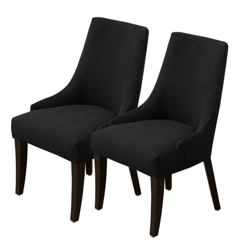 KTLCNDF Stretch-Schonbezug for Ohrensessel Im Esszimmer – Weicher, Atmungsaktiver, Waschbarer Schutz, Passt for Die Meisten Ohrensessel Ohne Armlehnen(Black,2PCS) von KTLCNDF