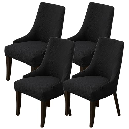 KTLCNDF Stretch-Schonbezug for Ohrensessel Im Esszimmer – Weicher, Atmungsaktiver, Waschbarer Schutz, Passt for Die Meisten Ohrensessel Ohne Armlehnen(Black,4PCS) von KTLCNDF