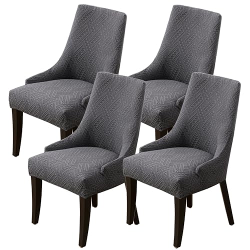 KTLCNDF Stretch-Schonbezug for Ohrensessel Im Esszimmer – Weicher, Atmungsaktiver, Waschbarer Schutz, Passt for Die Meisten Ohrensessel Ohne Armlehnen(Dark Gray,4PCS) von KTLCNDF