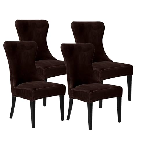 KTLCNDF Stretch-Sesselbezug-Set Aus Samt, Wiederverwendbarer Sesselbezug Mit Elastischem Rand, Weicher Schutz for Die Bankettdekoration Zu Hause(Brown,Set of 4) von KTLCNDF
