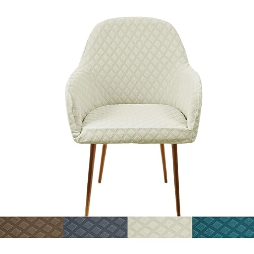 KTLCNDF Stretch-Stuhlhussen Mit Gebogener Rückenlehne Und Armlehnen – 1er-/2er-/4er-Set – Schonbezüge Mit Karomuster for Esszimmer- Und Bürostühle(Beige,1PCS) von KTLCNDF