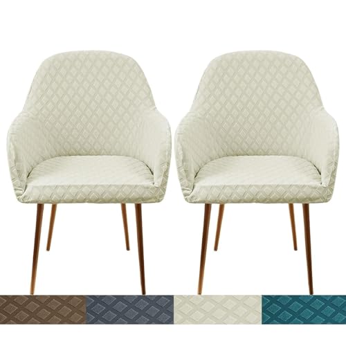 KTLCNDF Stretch-Stuhlhussen Mit Gebogener Rückenlehne Und Armlehnen – 1er-/2er-/4er-Set – Schonbezüge Mit Karomuster for Esszimmer- Und Bürostühle(Beige,2PCS) von KTLCNDF