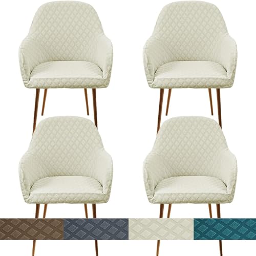 KTLCNDF Stretch-Stuhlhussen Mit Gebogener Rückenlehne Und Armlehnen – 1er-/2er-/4er-Set – Schonbezüge Mit Karomuster for Esszimmer- Und Bürostühle(Beige,4PCS) von KTLCNDF