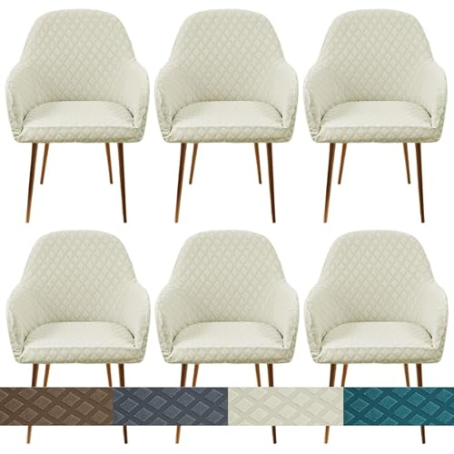 KTLCNDF Stretch-Stuhlhussen Mit Gebogener Rückenlehne Und Armlehnen – 1er-/2er-/4er-Set – Schonbezüge Mit Karomuster for Esszimmer- Und Bürostühle(Beige,6PCS) von KTLCNDF