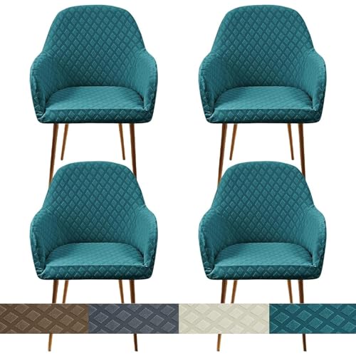 KTLCNDF Stretch-Stuhlhussen Mit Gebogener Rückenlehne Und Armlehnen – 1er-/2er-/4er-Set – Schonbezüge Mit Karomuster for Esszimmer- Und Bürostühle(Blue,4PCS) von KTLCNDF