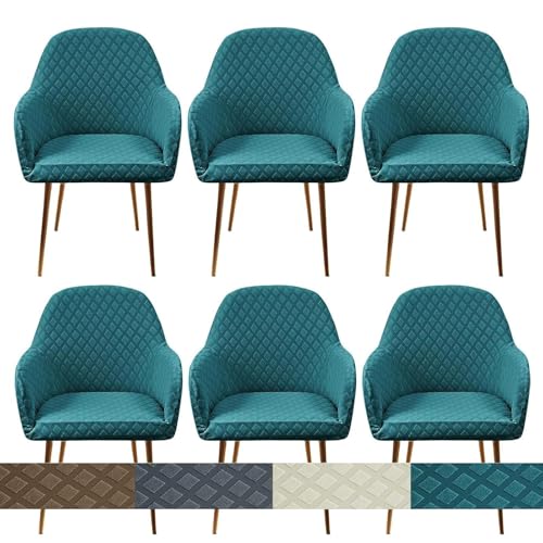 KTLCNDF Stretch-Stuhlhussen Mit Gebogener Rückenlehne Und Armlehnen – 1er-/2er-/4er-Set – Schonbezüge Mit Karomuster for Esszimmer- Und Bürostühle(Blue,6PCS) von KTLCNDF