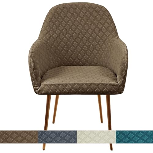 KTLCNDF Stretch-Stuhlhussen Mit Gebogener Rückenlehne Und Armlehnen – 1er-/2er-/4er-Set – Schonbezüge Mit Karomuster for Esszimmer- Und Bürostühle(Coffee,1PCS) von KTLCNDF