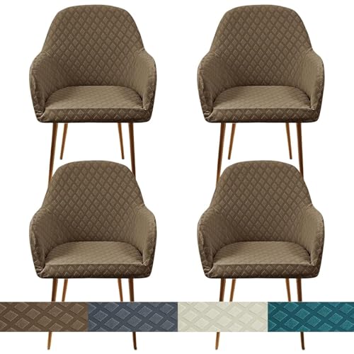 KTLCNDF Stretch-Stuhlhussen Mit Gebogener Rückenlehne Und Armlehnen – 1er-/2er-/4er-Set – Schonbezüge Mit Karomuster for Esszimmer- Und Bürostühle(Coffee,4PCS) von KTLCNDF