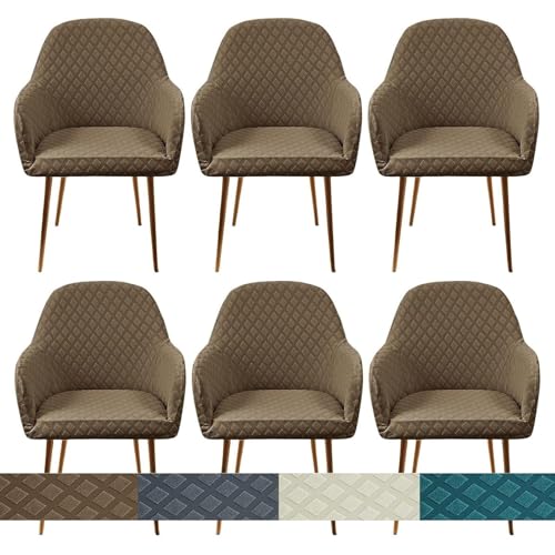 KTLCNDF Stretch-Stuhlhussen Mit Gebogener Rückenlehne Und Armlehnen – 1er-/2er-/4er-Set – Schonbezüge Mit Karomuster for Esszimmer- Und Bürostühle(Coffee,6PCS) von KTLCNDF