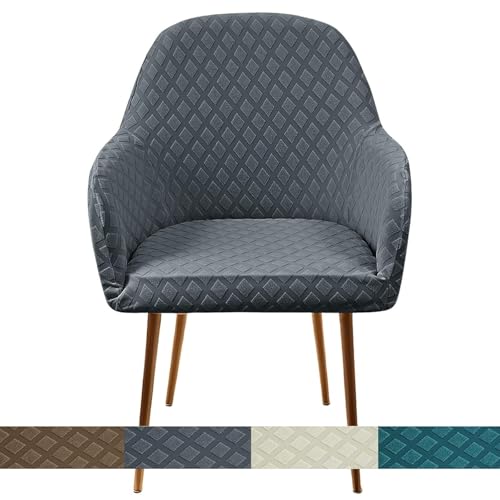 KTLCNDF Stretch-Stuhlhussen Mit Gebogener Rückenlehne Und Armlehnen – 1er-/2er-/4er-Set – Schonbezüge Mit Karomuster for Esszimmer- Und Bürostühle(Dark Grey,1PCS) von KTLCNDF
