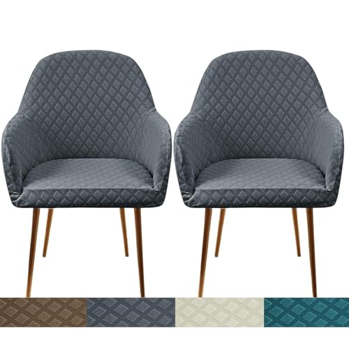 KTLCNDF Stretch-Stuhlhussen Mit Gebogener Rückenlehne Und Armlehnen – 1er-/2er-/4er-Set – Schonbezüge Mit Karomuster for Esszimmer- Und Bürostühle(Dark Grey,2PCS) von KTLCNDF